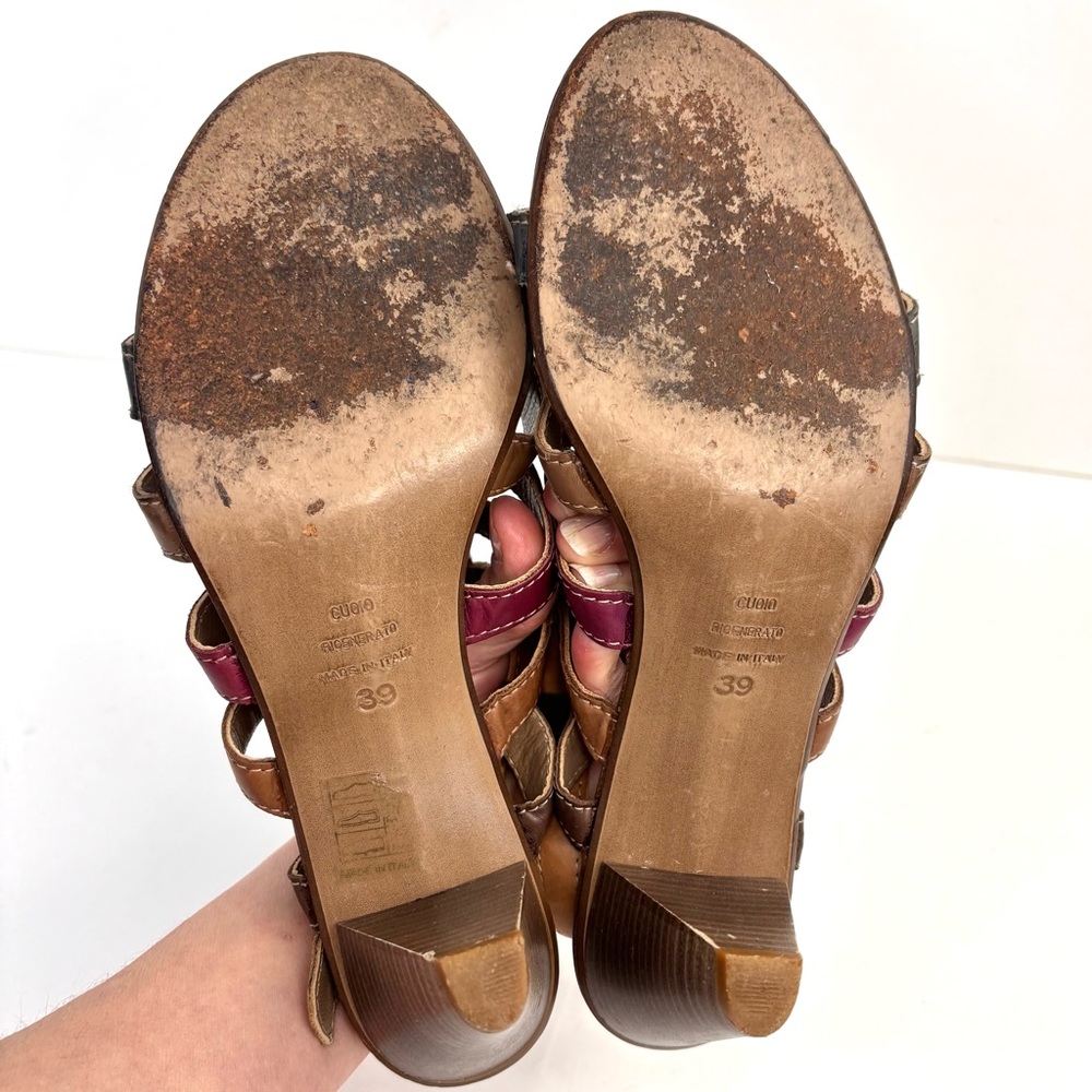 Vintage 70s 80s Retro Multicolor Strappy Sandals Leather Italy Mod 39 / 8.5M - Picture 6 of 9